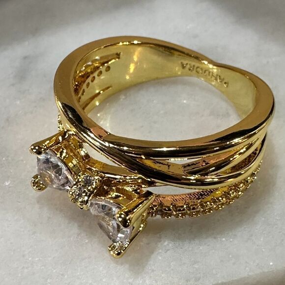 Genuine PANDORA 14k Plated Sparkling Bow Crossover Ring 163511C01 Size 6 - Picture 7 of 9